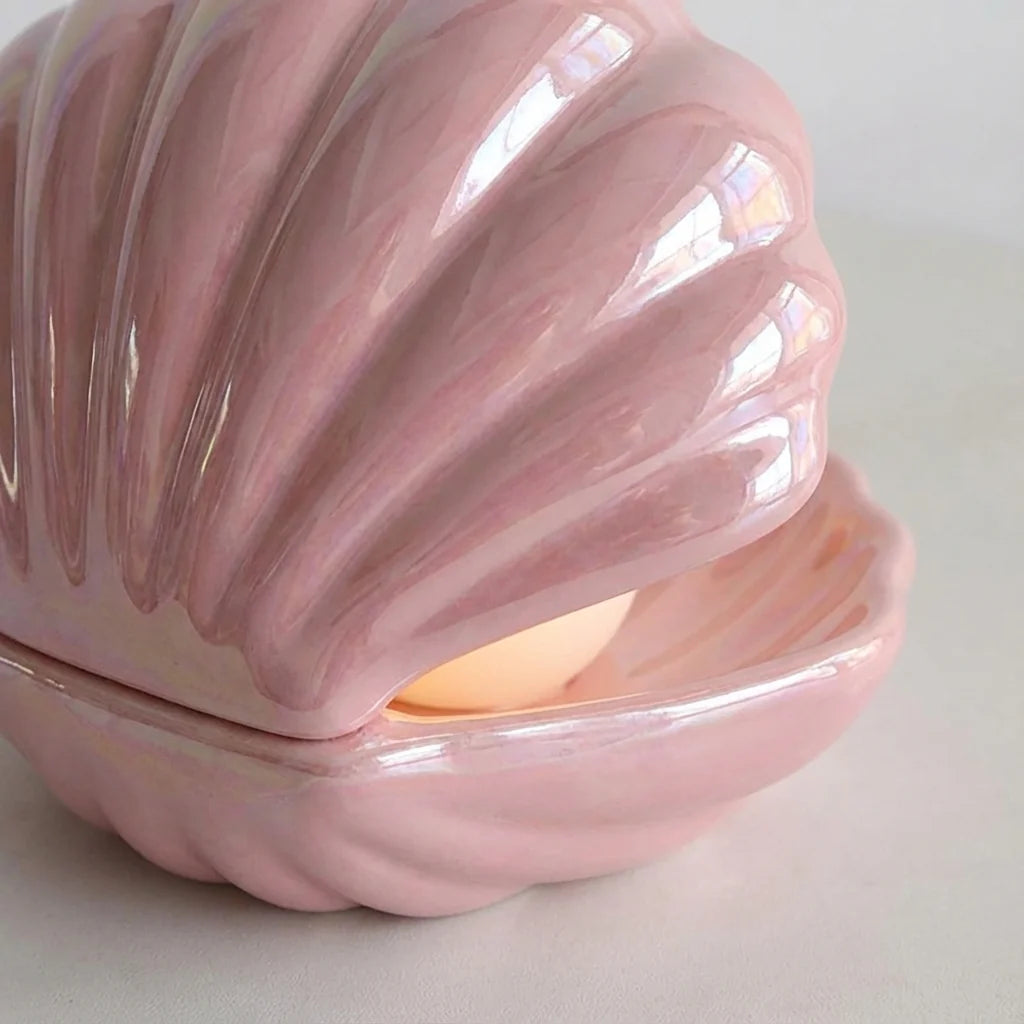 Table Lamp | Glazed Ceramic Shell & Cordless Removable Pearl Light