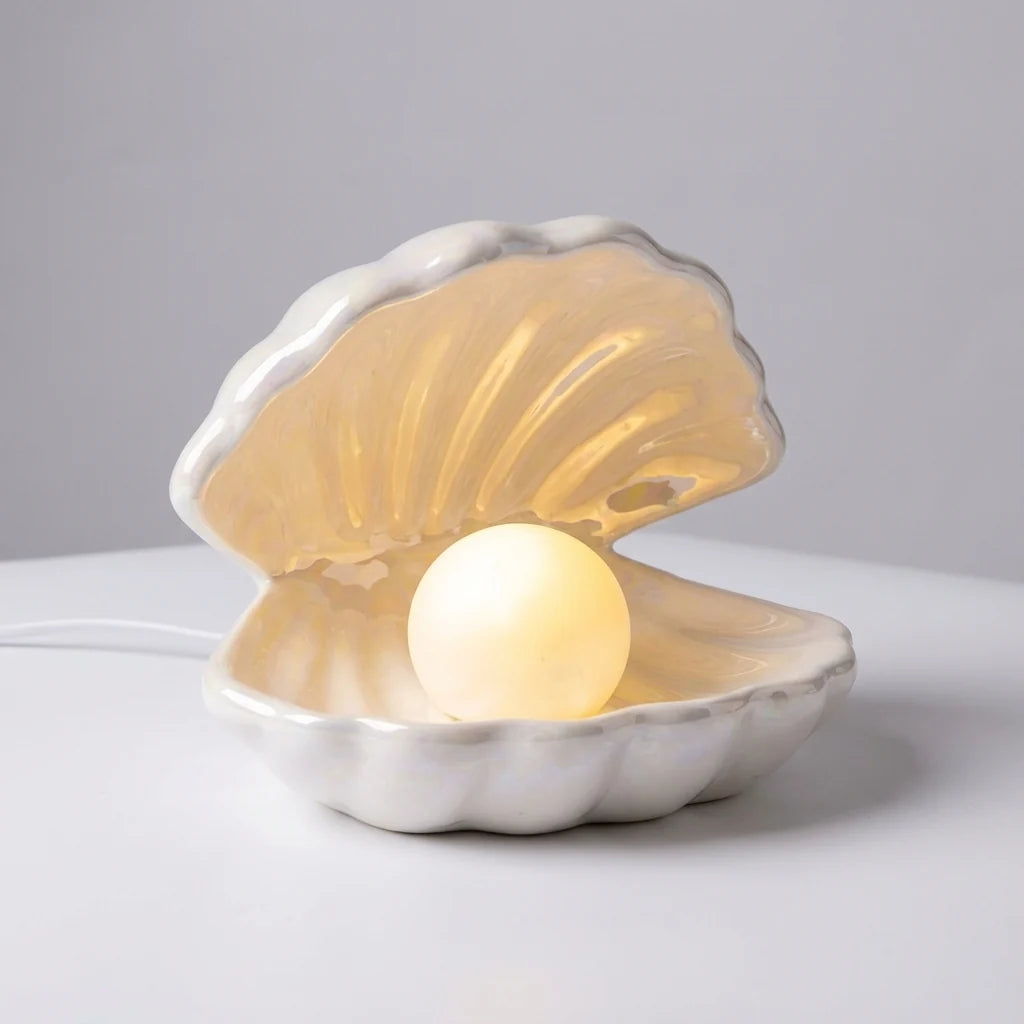 Table Lamp | Glazed Ceramic Shell & Cordless Removable Pearl Light