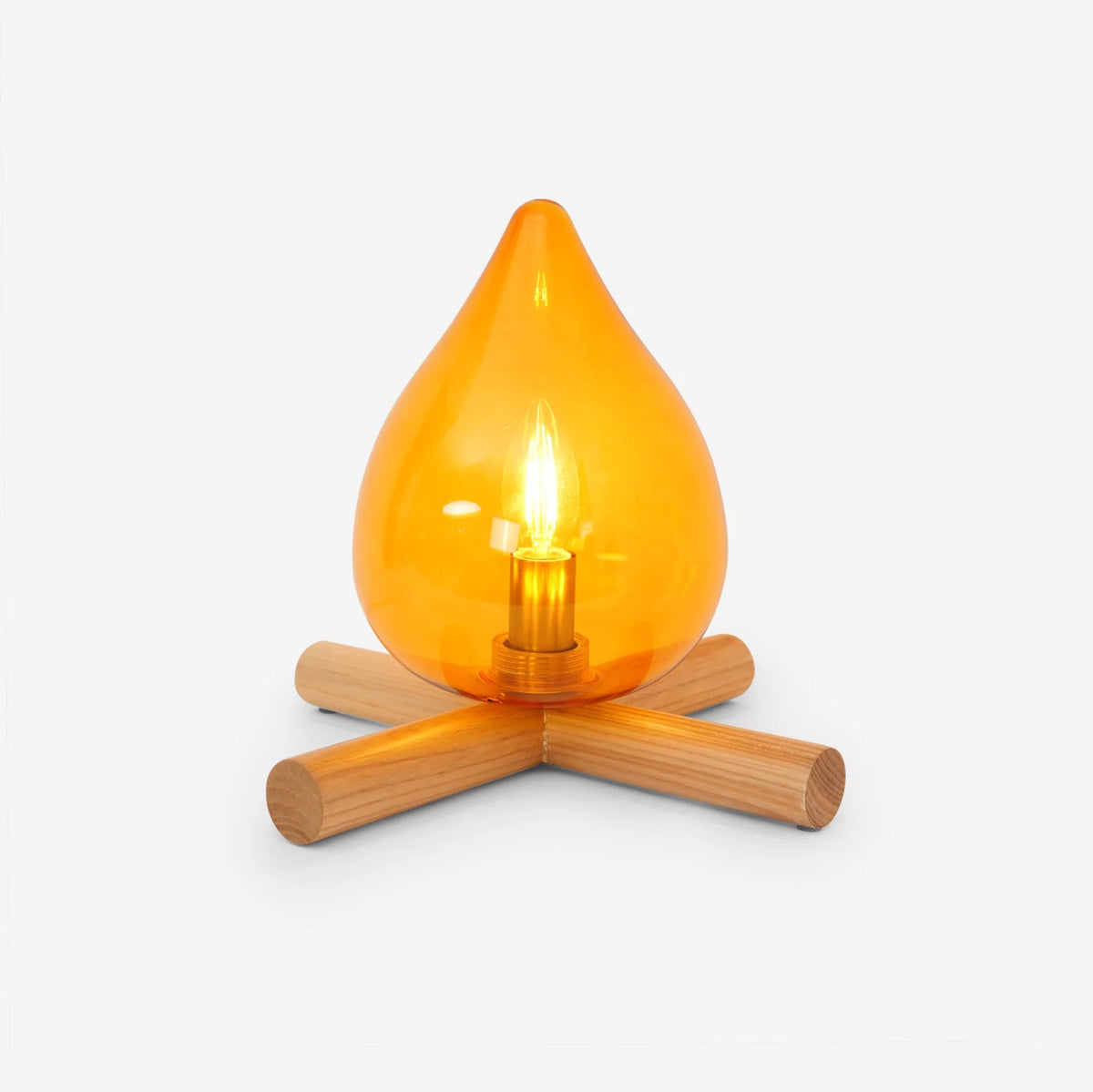 Table Lamp | Hand-Blown Glass Shade & Wood Cross Base