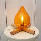 Table Lamp | Hand-Blown Glass Shade & Wood Cross Base