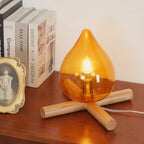 Table Lamp | Hand-Blown Glass Shade & Wood Cross Base