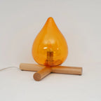 Table Lamp | Hand-Blown Glass Shade & Wood Cross Base