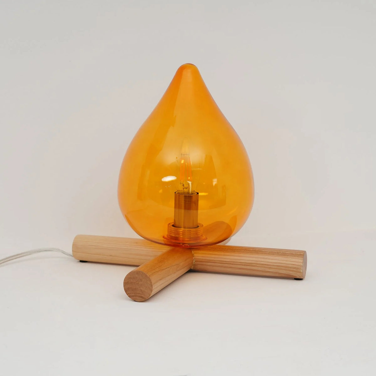 Table Lamp | Hand-Blown Glass Shade & Wood Cross Base