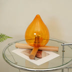 Table Lamp | Hand-Blown Glass Shade & Wood Cross Base