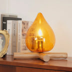 Table Lamp | Hand-Blown Glass Shade & Wood Cross Base