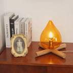 Table Lamp | Hand-Blown Glass Shade & Wood Cross Base
