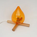 Table Lamp | Hand-Blown Glass Shade & Wood Cross Base