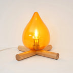 Table Lamp | Hand-Blown Glass Shade & Wood Cross Base