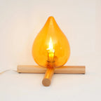 Table Lamp | Hand-Blown Glass Shade & Wood Cross Base