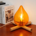 Table Lamp | Hand-Blown Glass Shade & Wood Cross Base