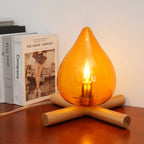 Table Lamp | Hand-Blown Glass Shade & Wood Cross Base