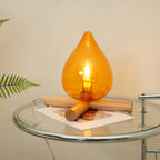 Table Lamp | Hand-Blown Glass Shade & Wood Cross Base