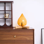 Table Lamp | Hand-Blown Glass Shade & Wood Cross Base
