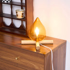 Table Lamp | Hand-Blown Glass Shade & Wood Cross Base