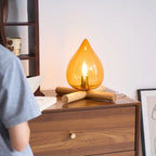 Table Lamp | Hand-Blown Glass Shade & Wood Cross Base