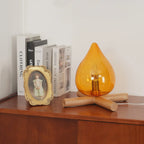 Table Lamp | Hand-Blown Glass Shade & Wood Cross Base
