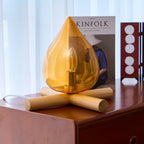 Table Lamp | Hand-Blown Glass Shade & Wood Cross Base