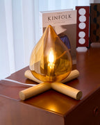 Table Lamp | Hand-Blown Glass Shade & Wood Cross Base
