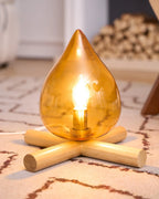 Table Lamp | Hand-Blown Glass Shade & Wood Cross Base