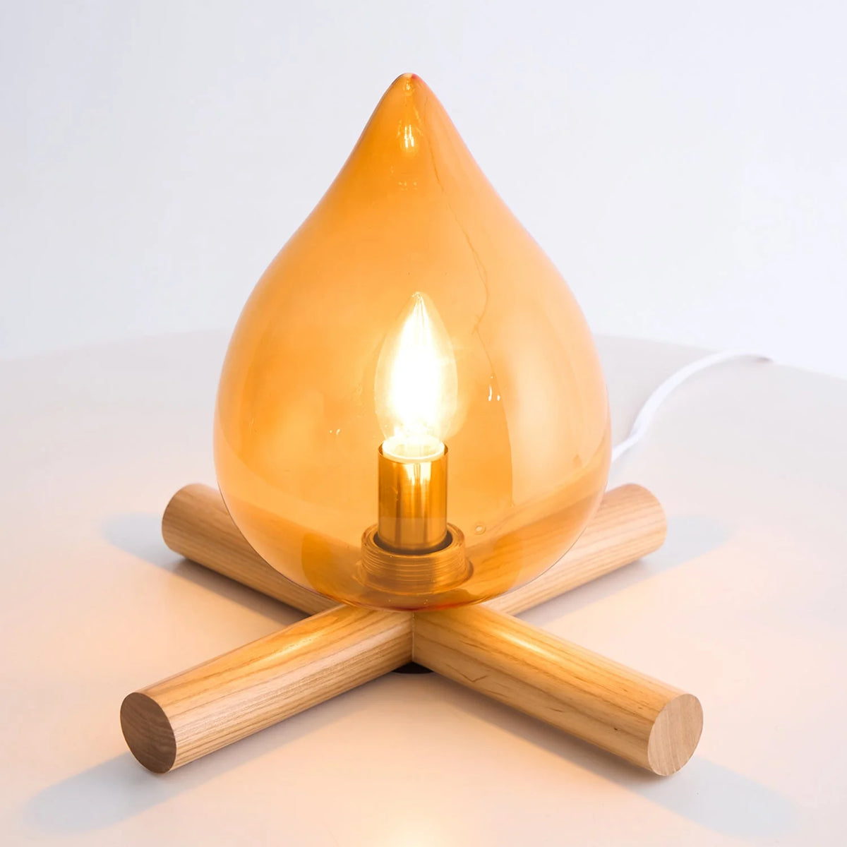 Table Lamp | Hand-Blown Glass Shade & Wood Cross Base