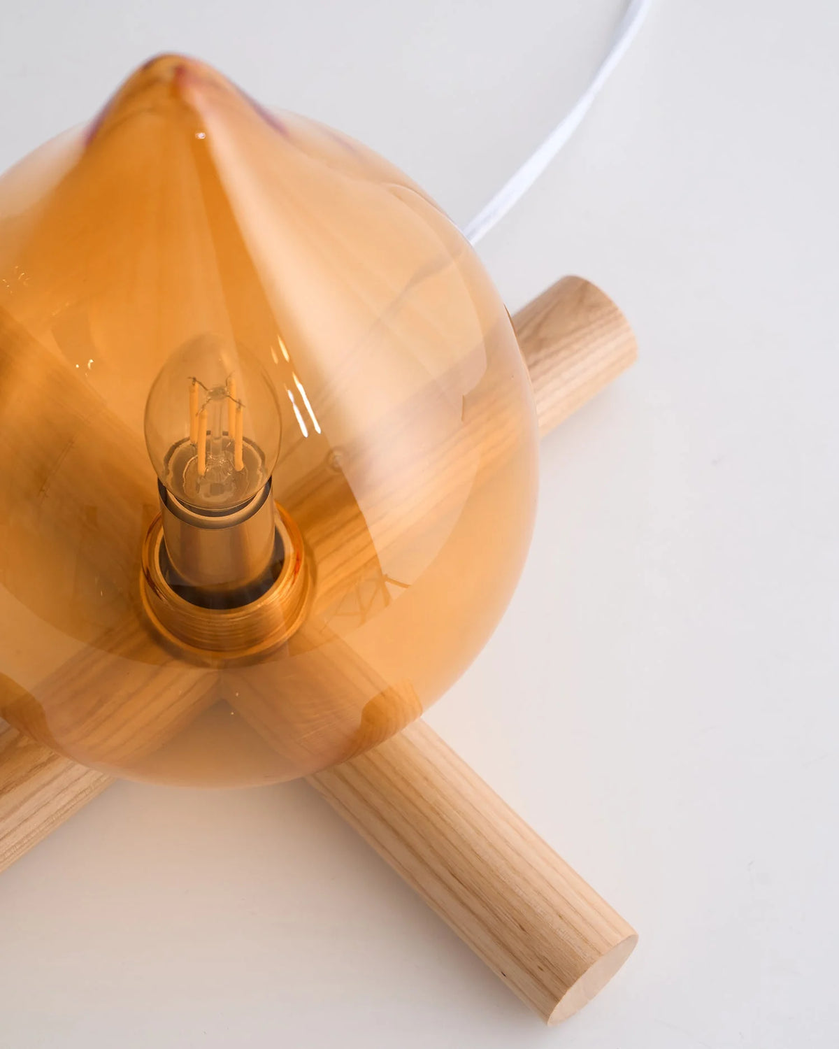 Table Lamp | Hand-Blown Glass Shade & Wood Cross Base