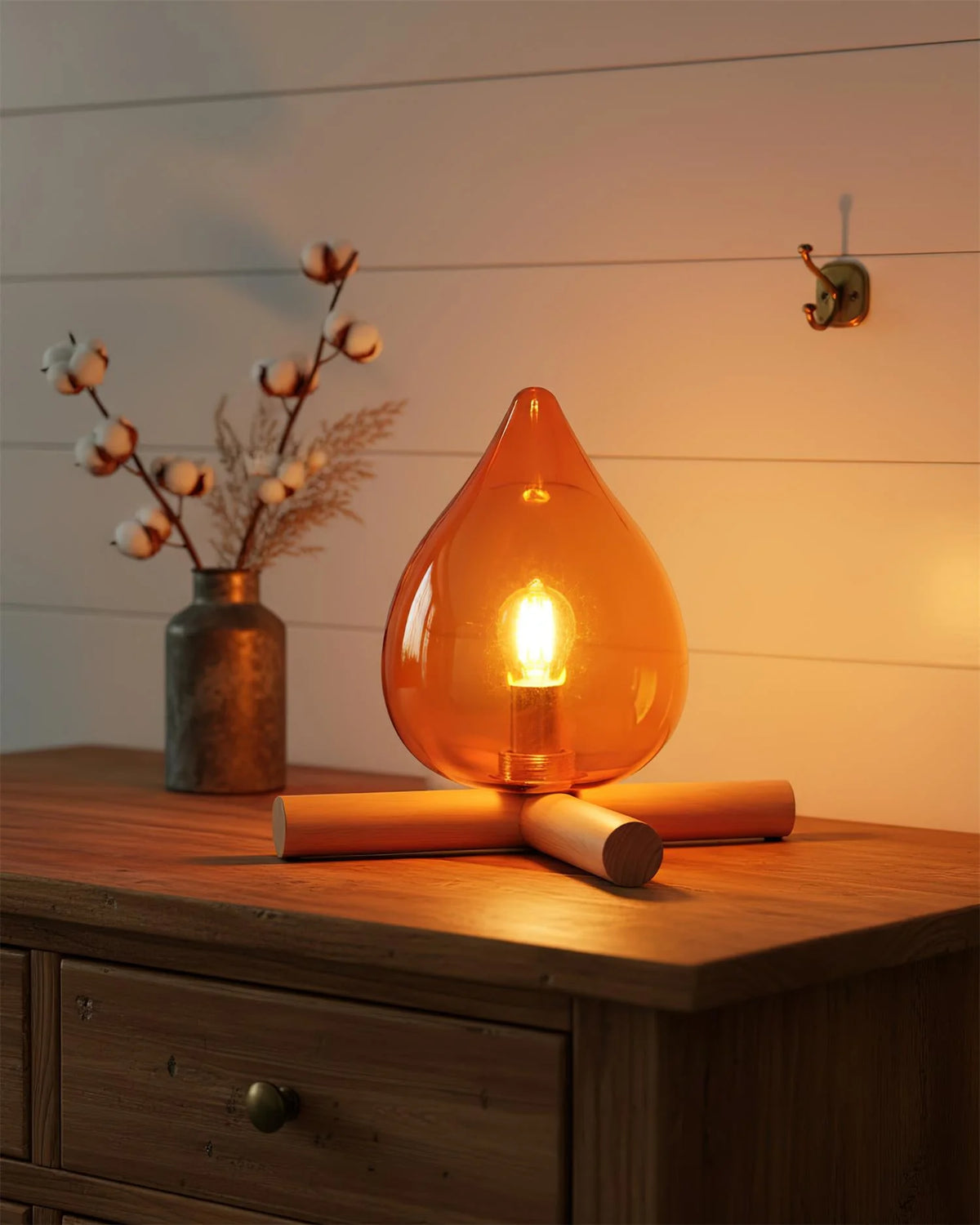 Table Lamp | Hand-Blown Glass Shade & Wood Cross Base