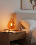 Table Lamp | Hand-Blown Glass Shade & Wood Cross Base