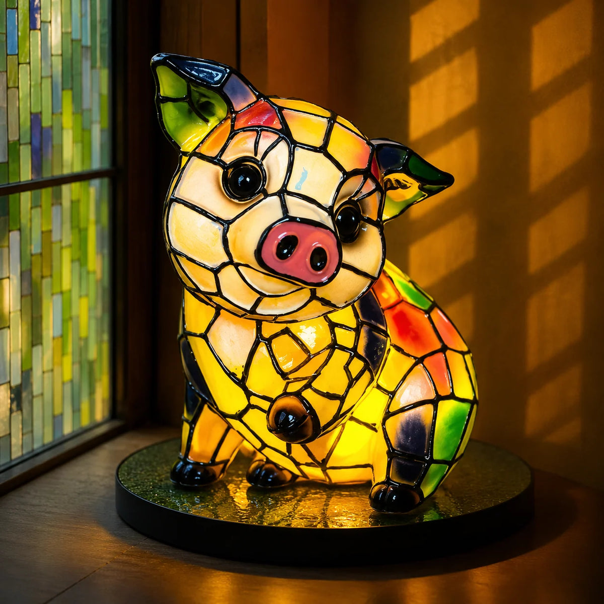 Table Lamp | Handcrafted Stained Glass & Multicolored Mosaic | 17 cm