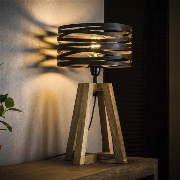Table Lamp | Industrial Wood & Metal | 50 cm High