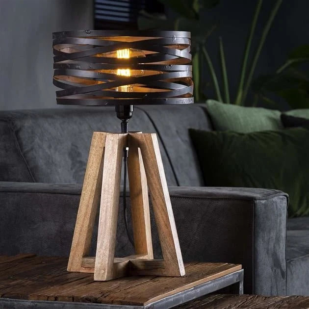 Table Lamp | Industrial Wood & Metal | 50 cm High