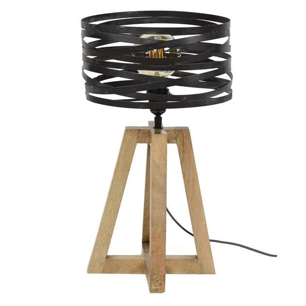 Table Lamp | Industrial Wood & Metal | 50 cm High