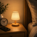 Table Lamp | Linen Shade & Wood Base | USB Powered