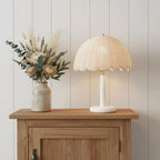 Table Lamp | Mushroom-Shaped Rattan & Wood | Dimmable Plug-In