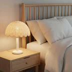 Table Lamp | Mushroom-Shaped Rattan & Wood | Dimmable Plug-In