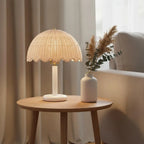 Table Lamp | Mushroom-Shaped Rattan & Wood | Dimmable Plug-In