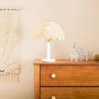 Table Lamp | Mushroom-Shaped Rattan & Wood | Dimmable Plug-In