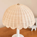 Table Lamp | Mushroom-Shaped Rattan & Wood | Dimmable Plug-In