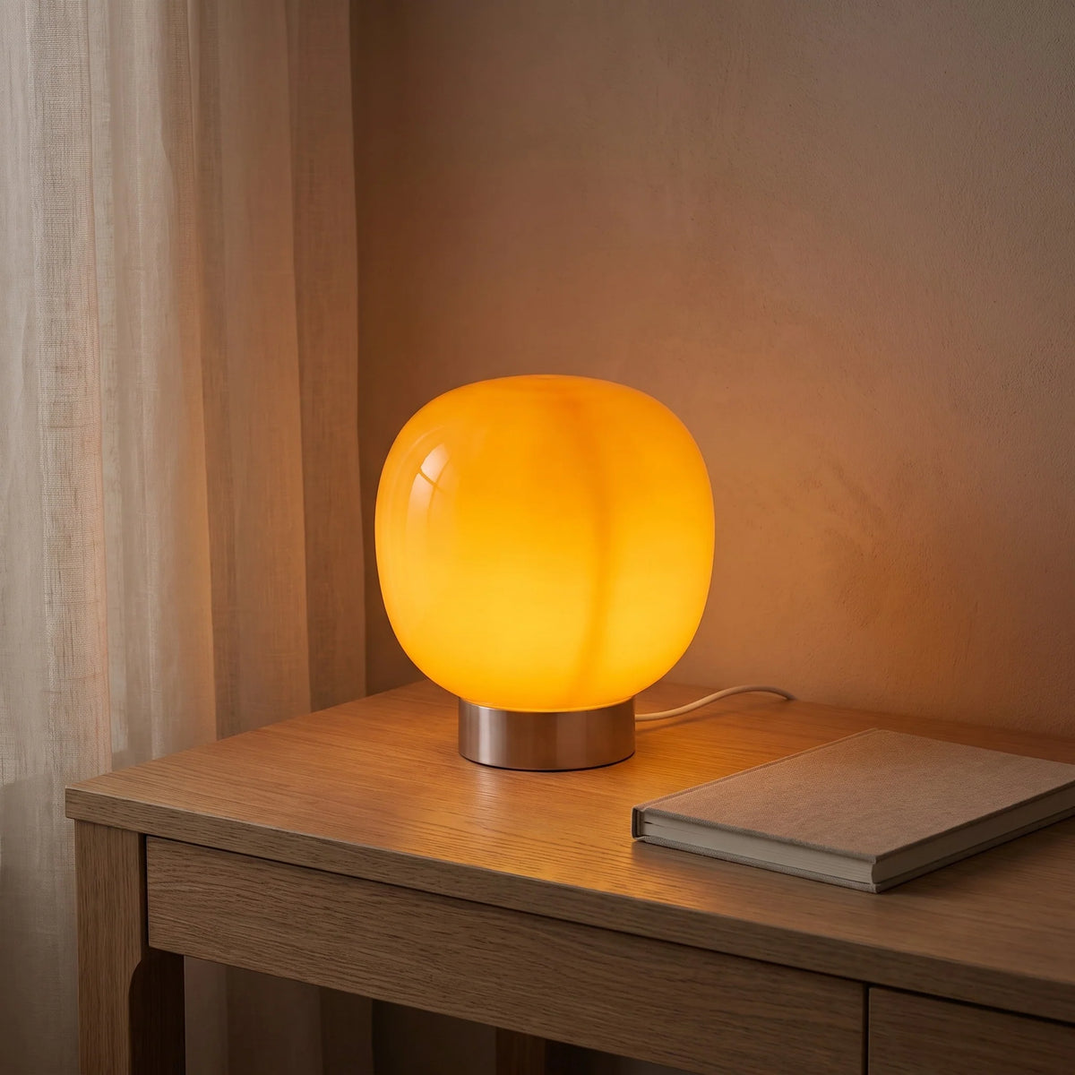 Table Lamp | Orange Glass | Dimmable 3-Color LED USB Powered