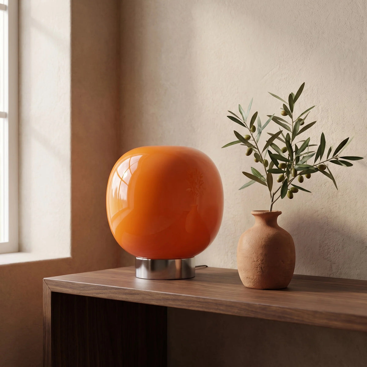 Table Lamp | Orange Glass | Dimmable 3-Color LED USB Powered