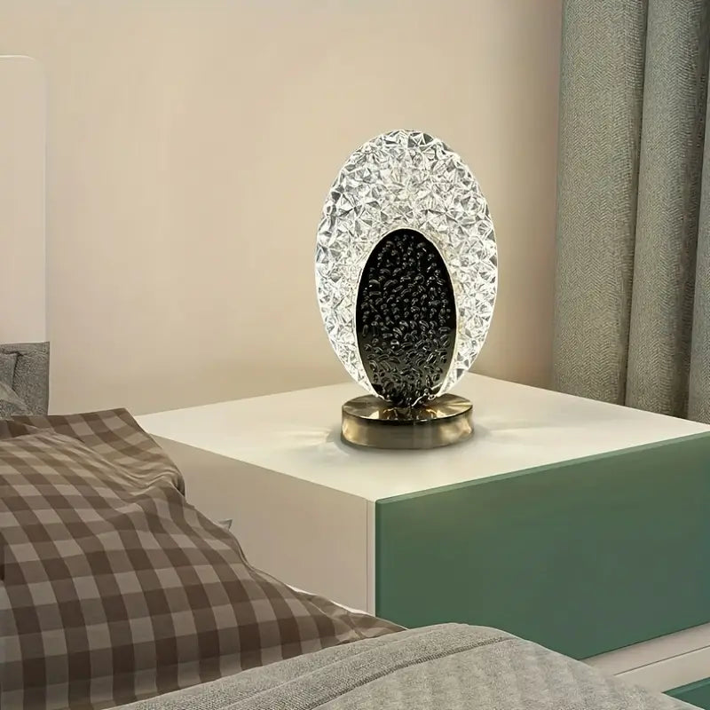Table Lamp | Peacock-Inspired Crystal & Dimmable USB LED