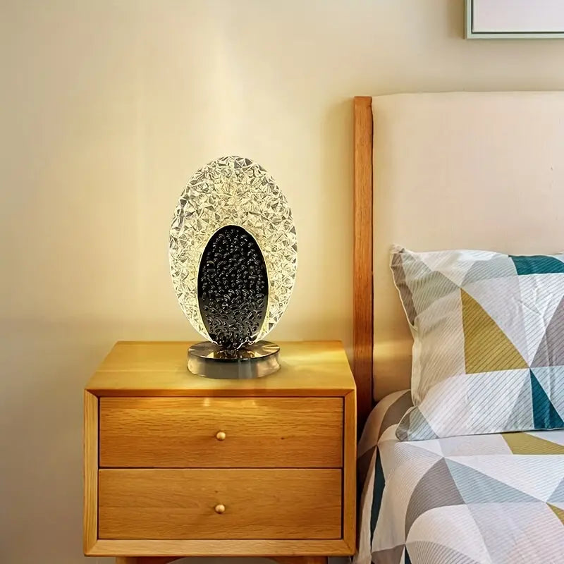 Table Lamp | Peacock-Inspired Crystal & Dimmable USB LED