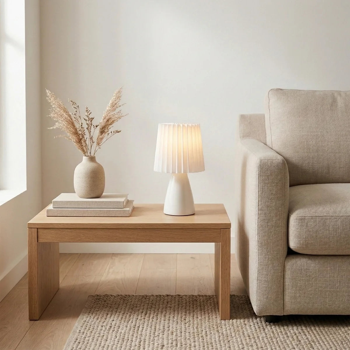 Table Lamp | Pleated Ceramic Shade & Tapered Base