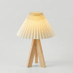 Table Lamp | Pleated Cone Shade & Wood Tripod Base
