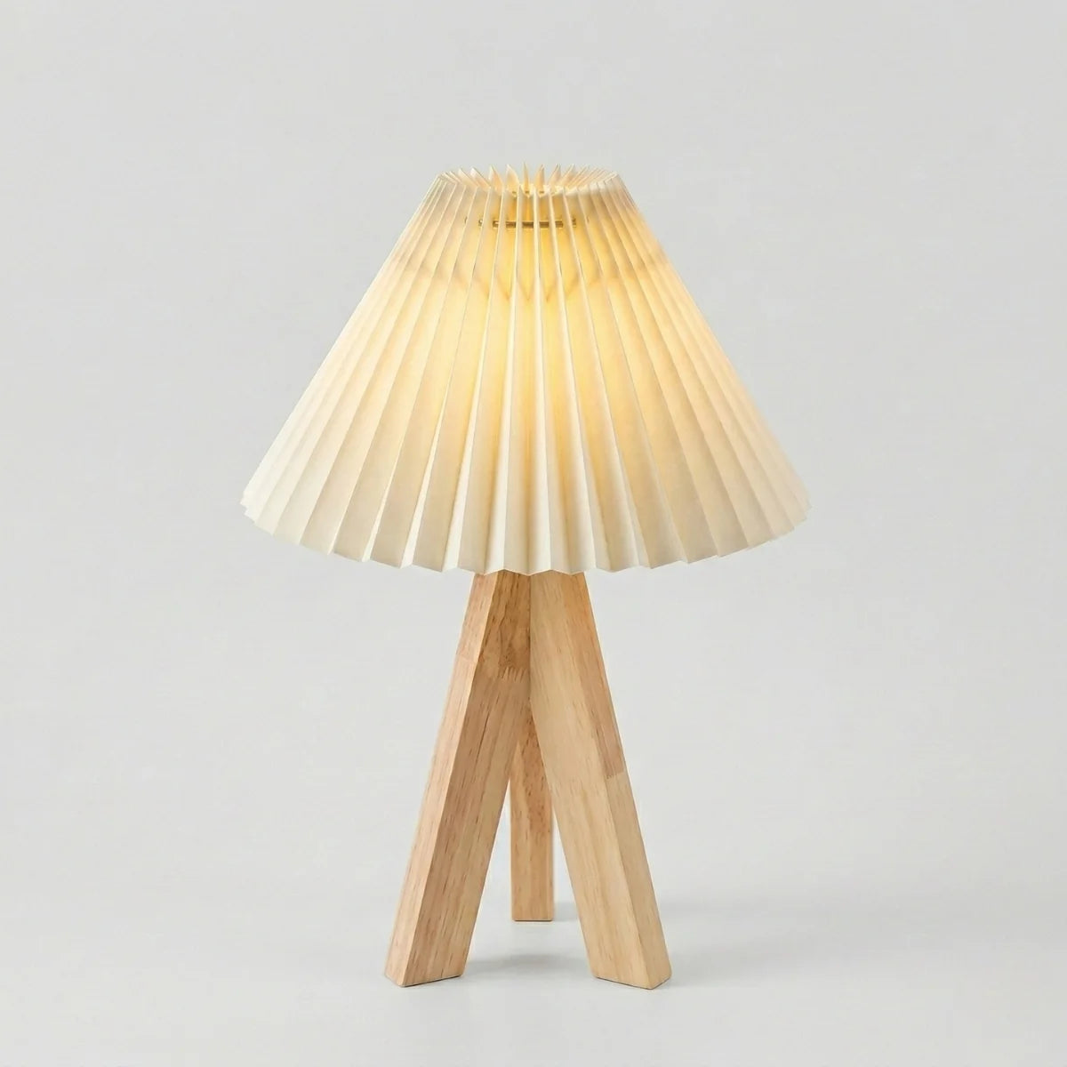 Table Lamp | Pleated Cone Shade & Wood Tripod Base