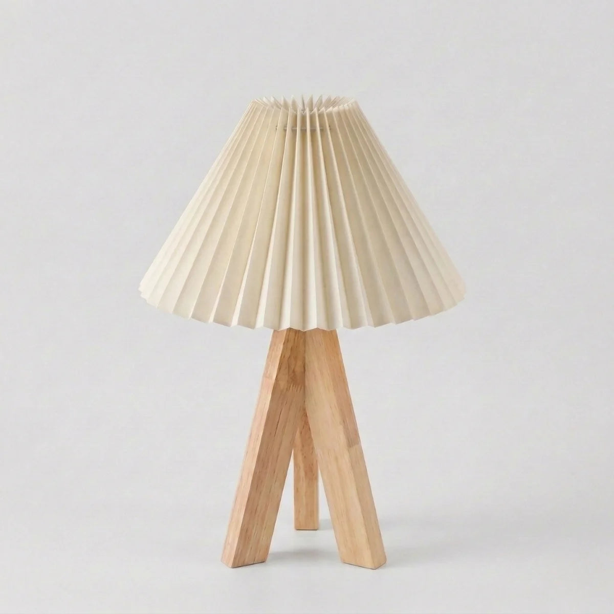 Table Lamp | Pleated Cone Shade & Wood Tripod Base