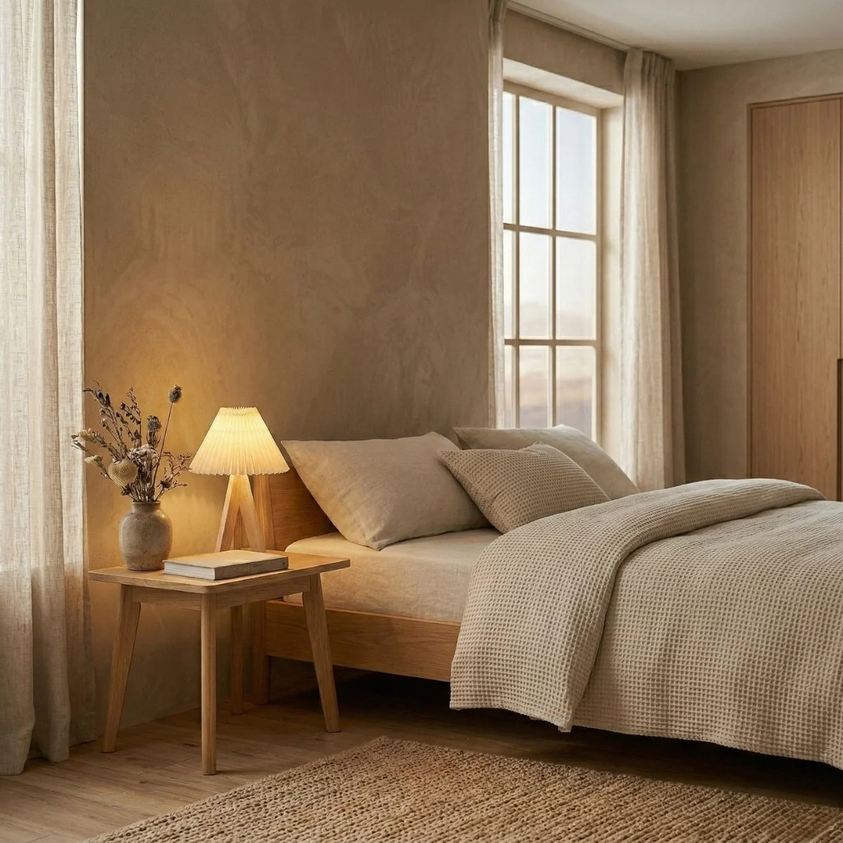 Table Lamp | Pleated Cone Shade & Wood Tripod Base