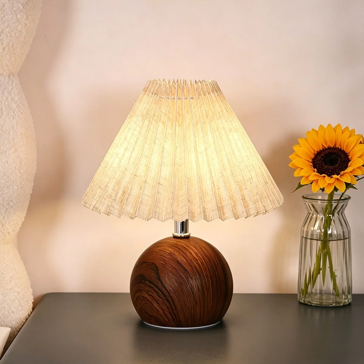 Table Lamp | Pleated Fabric Shade & Wood Base