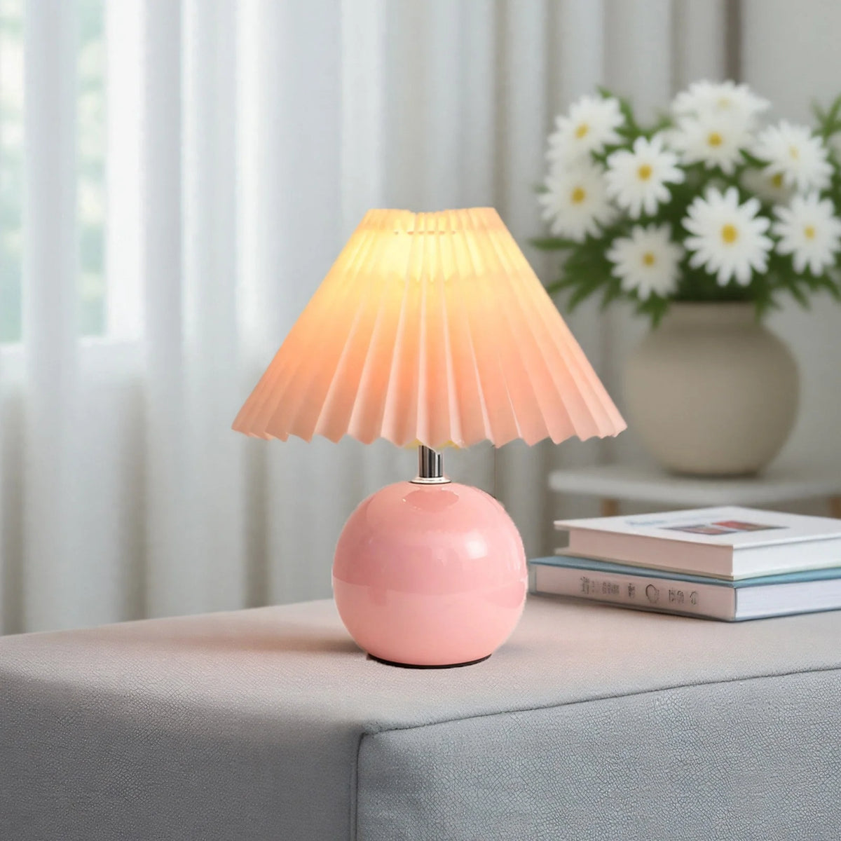 Table Lamp | Pleated Fabric Shade & Wood Base