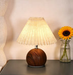 Table Lamp | Pleated Fabric Shade & Wood Base
