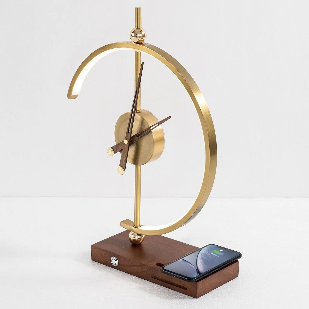 Table Lamp | Qi Wireless Charging & Clock | Maple Wood